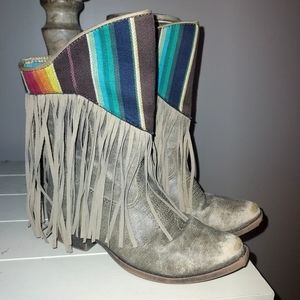 Girls Blazin Roxx Brown Western Cowboy Cowgirl Tassel Boots Size 12.5